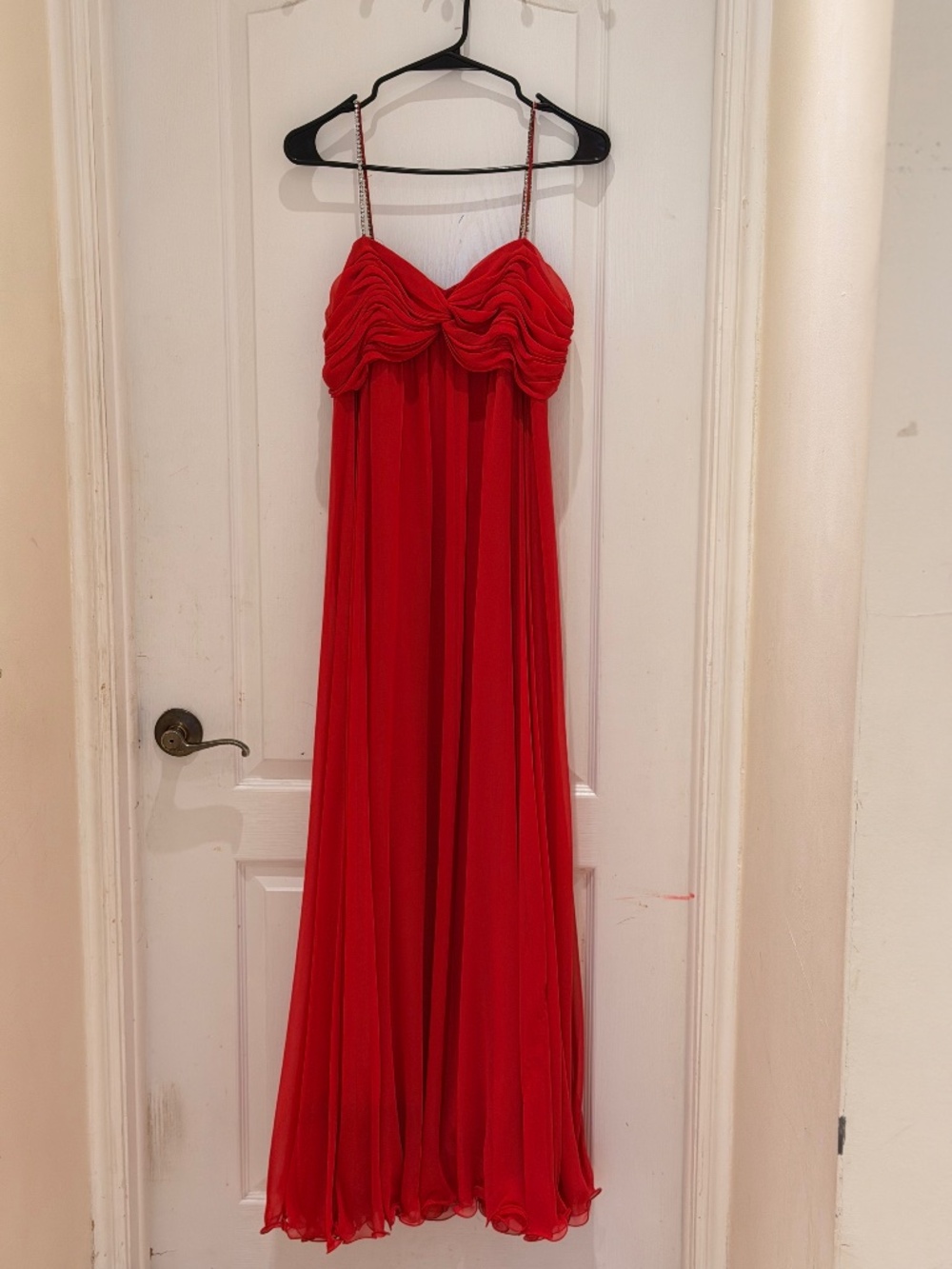 Red long dress with sparkly straps